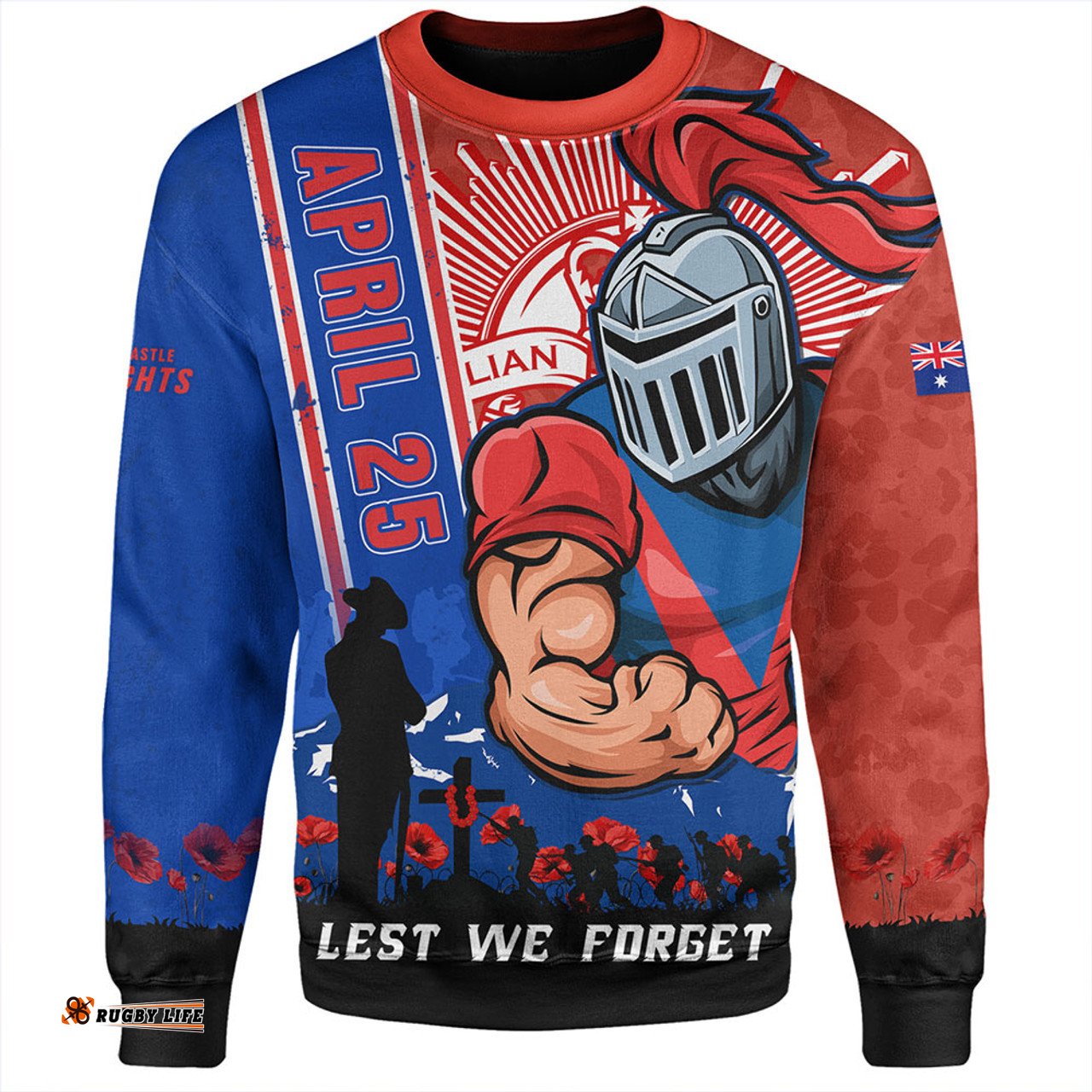 Amazing Aussie Newcastle Knights Anzac Day Lest We Forget Strong Fighting Spirit Sweatshirt