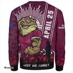 Amazing Aussie Queensland Maroons Anzac Day Lest We Forget Strong Fighting Spirit Sweatshirt