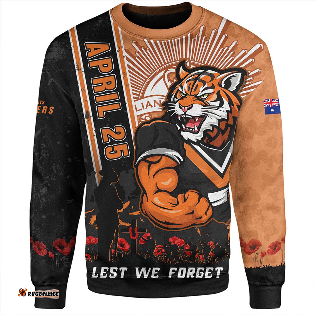 Amazing Aussie Wests Tigers Anzac Day Lest We Forget Strong Fighting Spirit Sweatshirt
