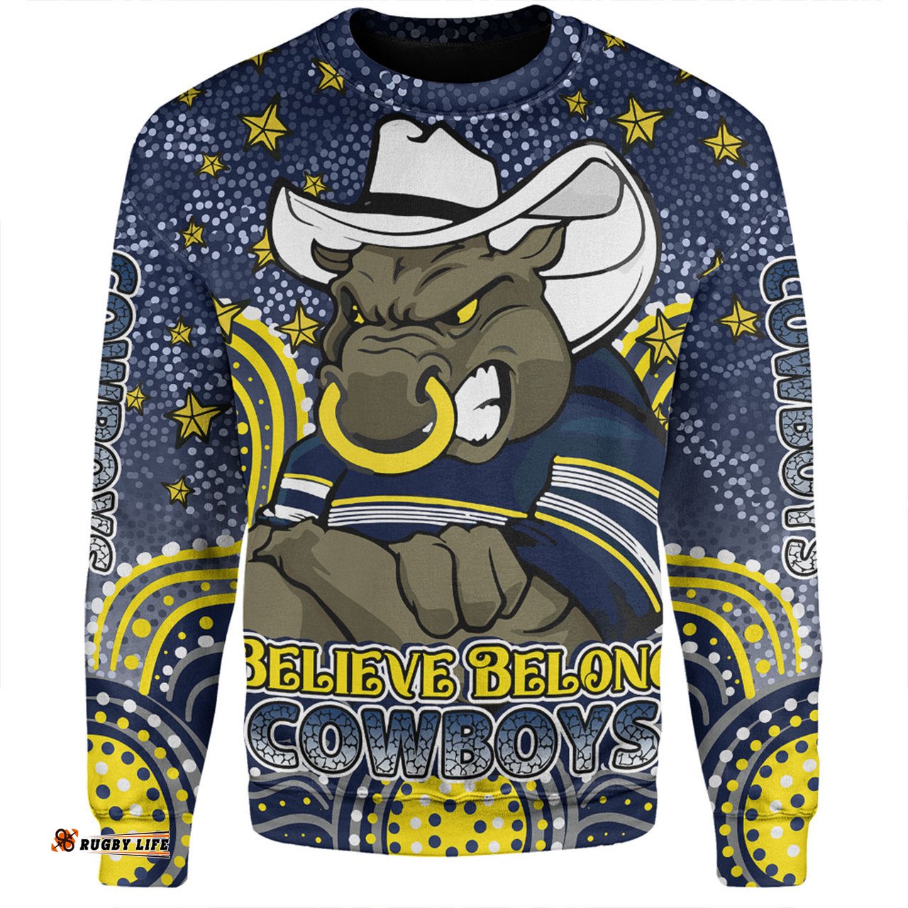 Amazing Aussie North Queensland Cowboys Custom Custom With Aboriginal Inspired Style Of Dot Painting Patterns  Sweatshirt
