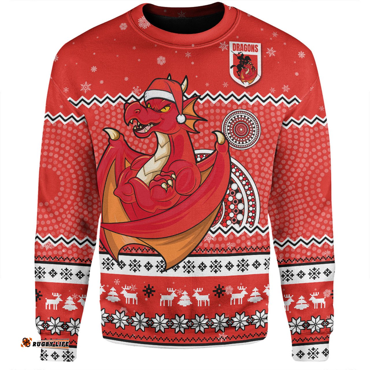 Amazing Aussie St. George Illawarra Dragons Christmas Custom Ugly Xmas And Aboriginal Patterns For Die Hard Fan Sweatshirt