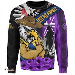 Amazing Aussie West Coast Eagles ANZAC Day Honor Purple Valor And Spirit Sweatshirt