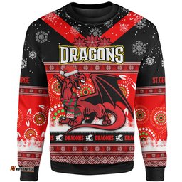 Amazing Aussie St.George Christmas Custom Dragons Ugly Christmas And Aboriginal Inspired Patterns Sweatshirt
