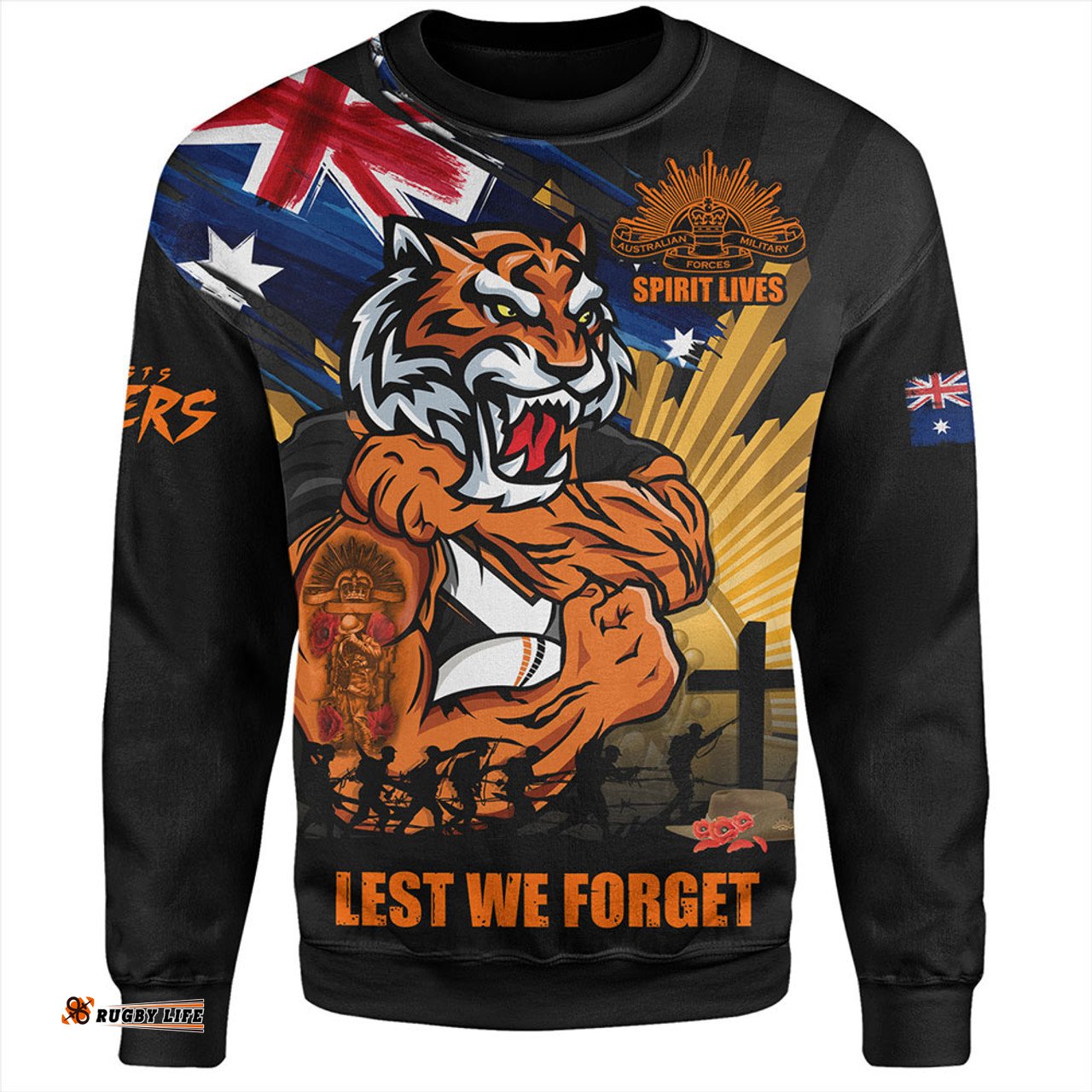 Amazing Aussie Wests Tigers Fearless ANZAC Defender Sweatshirt