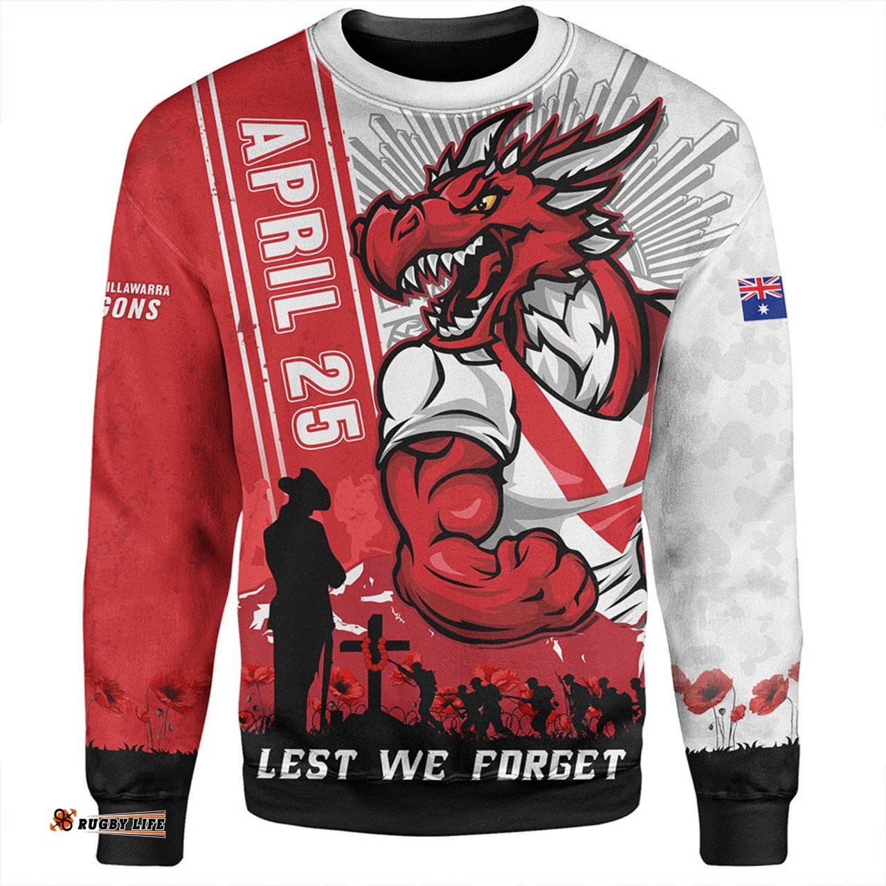Amazing Aussie St. George Illawarra Dragons Anzac Day Lest We Forget Strong Fighting Spirit Sweatshirt