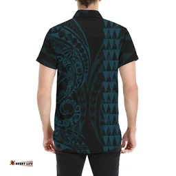 Tahiti Polynesian Short Sleeve Shirt Blue - J4