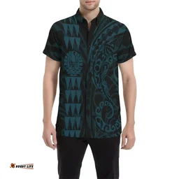 Tahiti Polynesian Short Sleeve Shirt Blue - J4
