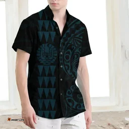 Tahiti Polynesian Short Sleeve Shirt Blue - J4
