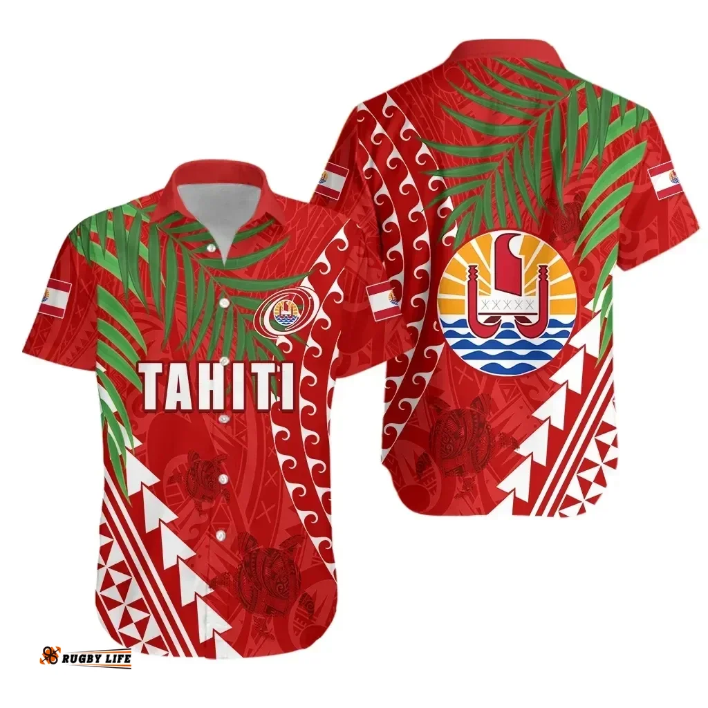 Rugbylife Shirt - Tahiti Rugby Short Sleeve Shirt Coconut Leaves K13