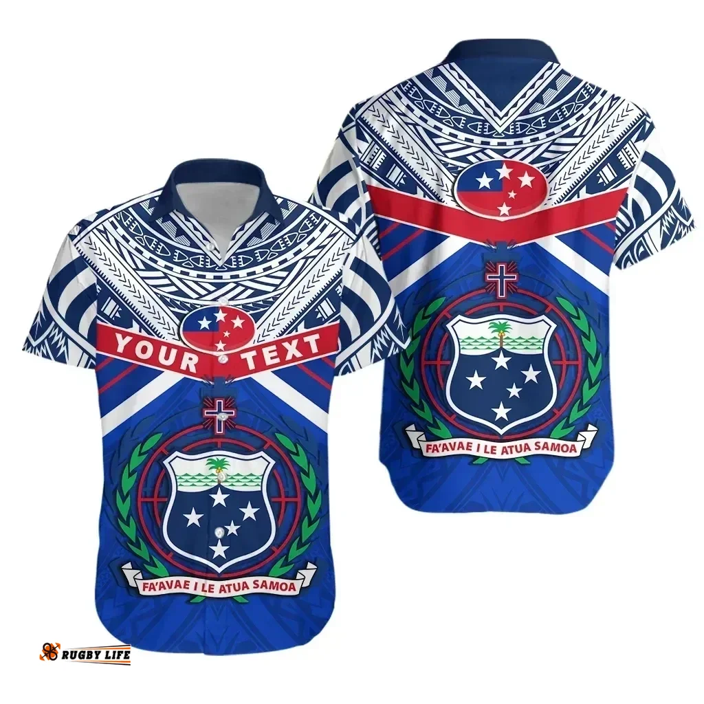 Rugbylife Shirt - (Custom Personalised) Manu Samoa Short Sleeve Shirt Simple Coat Of Arms Rugby K13