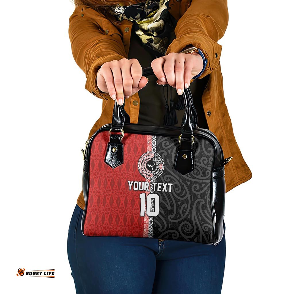 Custom Tonga and New Zealand Rugby Shoulder Handbag Maori Mix Ngatu Pattern