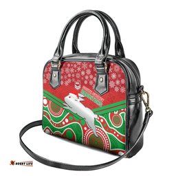 Custom Rabbitohs Rugby Christmas Shoulder Handbag Merry Xmas 2023 Mix Aboriginal Art