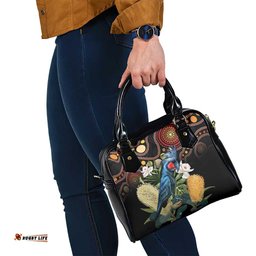 Australia Palm Cockatoo Shoulder Handbag Aussie Banksia - Aboriginal Pattern