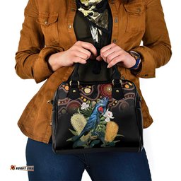 Australia Palm Cockatoo Shoulder Handbag Aussie Banksia - Aboriginal Pattern