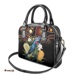 Australia Palm Cockatoo Shoulder Handbag Aussie Banksia - Aboriginal Pattern