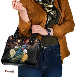 Australia Palm Cockatoo Shoulder Handbag Aussie Banksia - Aboriginal Pattern