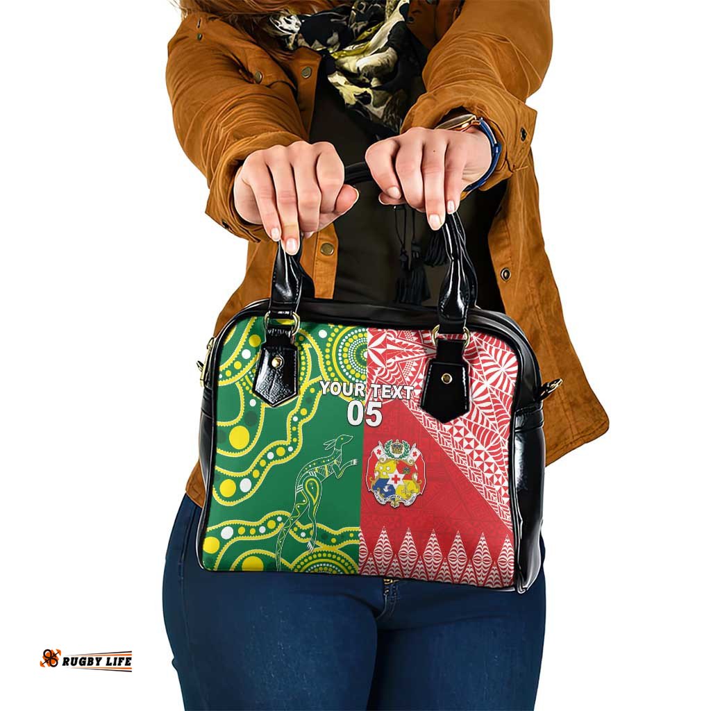 Custom Tonga XIII And Australia Kangaroos Shoulder Handbag Mate Maa Tongan Ngatu With Aboriginal