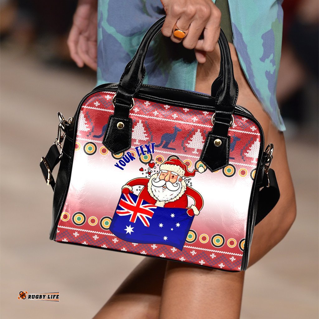Christmas Personalised Shoulder Handbags - Australia Santa Claus Hold The Flag  Red