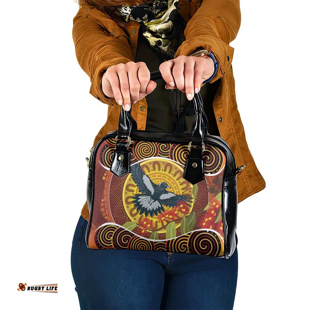 Aboriginal Magpies Dots Art Shoulder Handbag Native Australian Animals