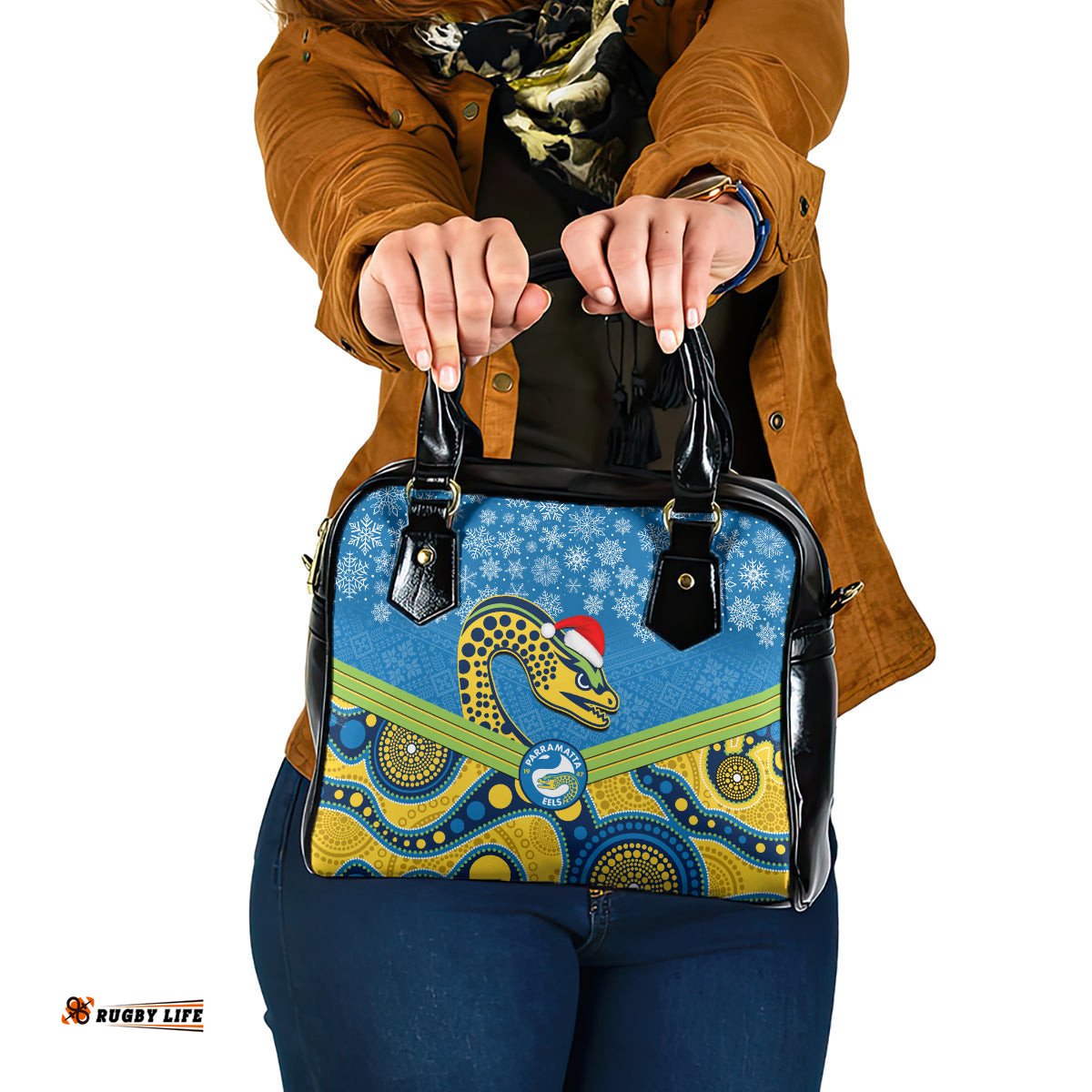 Custom Parramatta Eels Rugby Christmas Shoulder Handbag Merry Xmas 2023 Mix Aboriginal Art