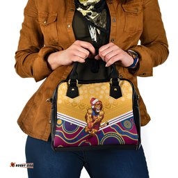Custom Brisbane Lions Football Christmas Shoulder Handbag Merry Xmas 2023 Mix Aboriginal Art