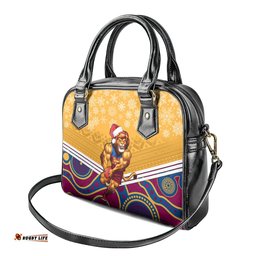 Custom Brisbane Lions Football Christmas Shoulder Handbag Merry Xmas 2023 Mix Aboriginal Art