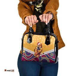 Custom Brisbane Lions Football Christmas Shoulder Handbag Merry Xmas 2023 Mix Aboriginal Art