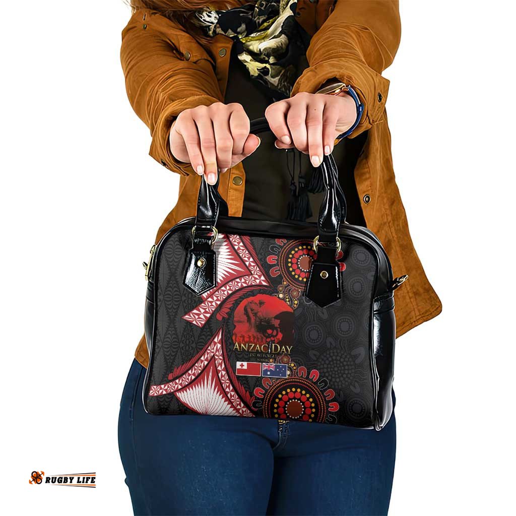 Tonga and Australia ANZAC Day Shoulder Handbag Aboriginal and Ngatu Art Pattern - Gallipoli Lest We Forget