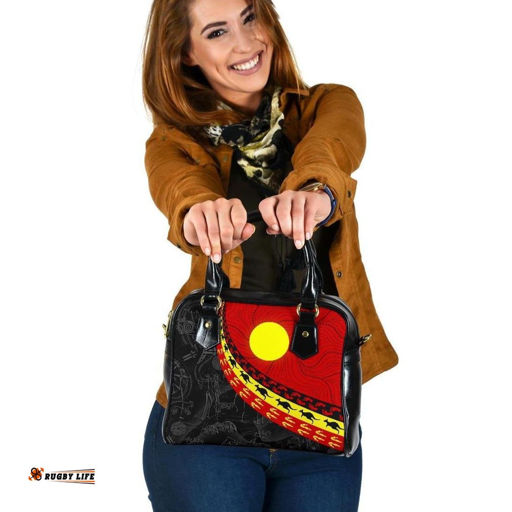 Aboriginal Shoulder Handbag, Indigenous Flag Circle Dot Painting