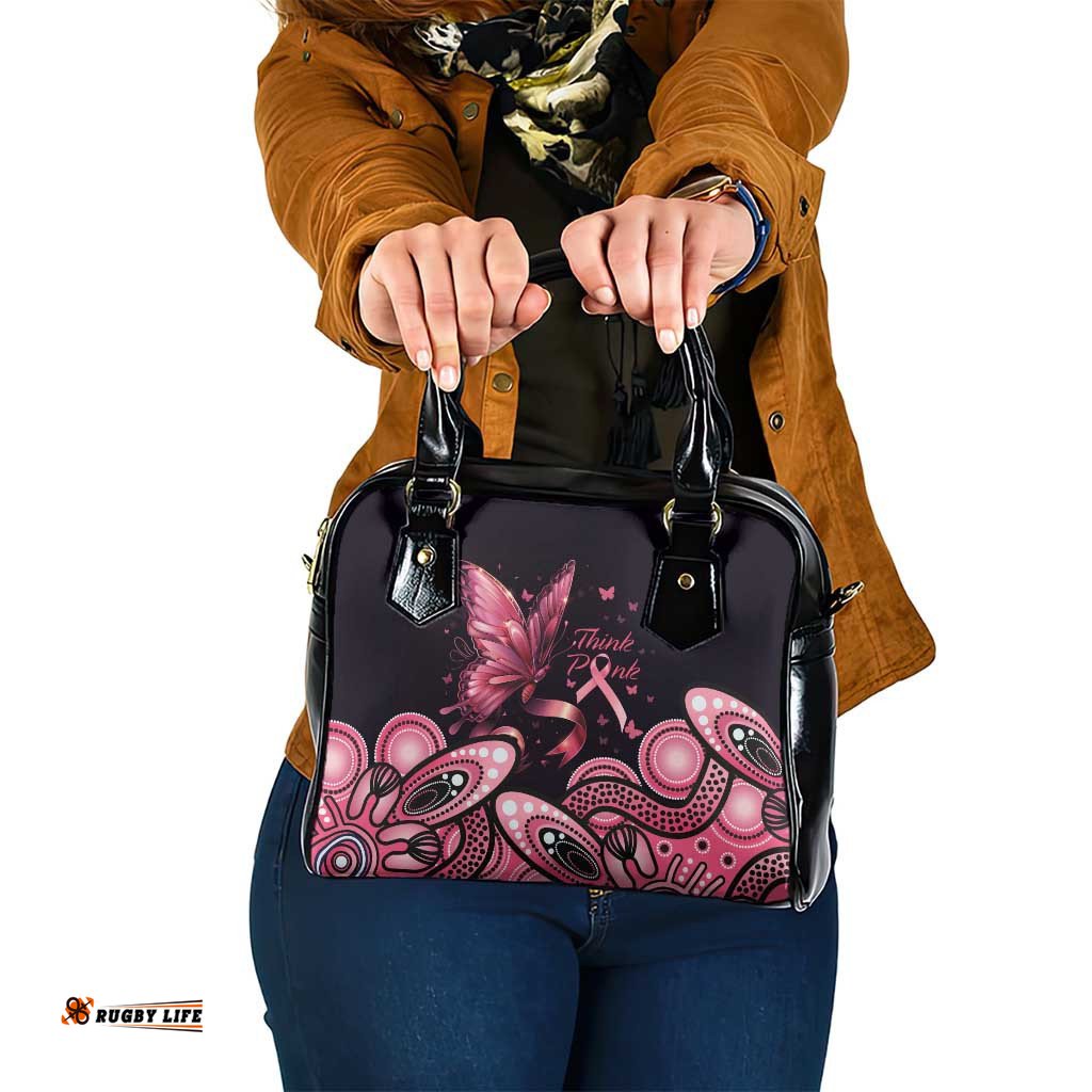 Think Pink Butterfly Ribbon Aboriginal Art Shoulder Handbag