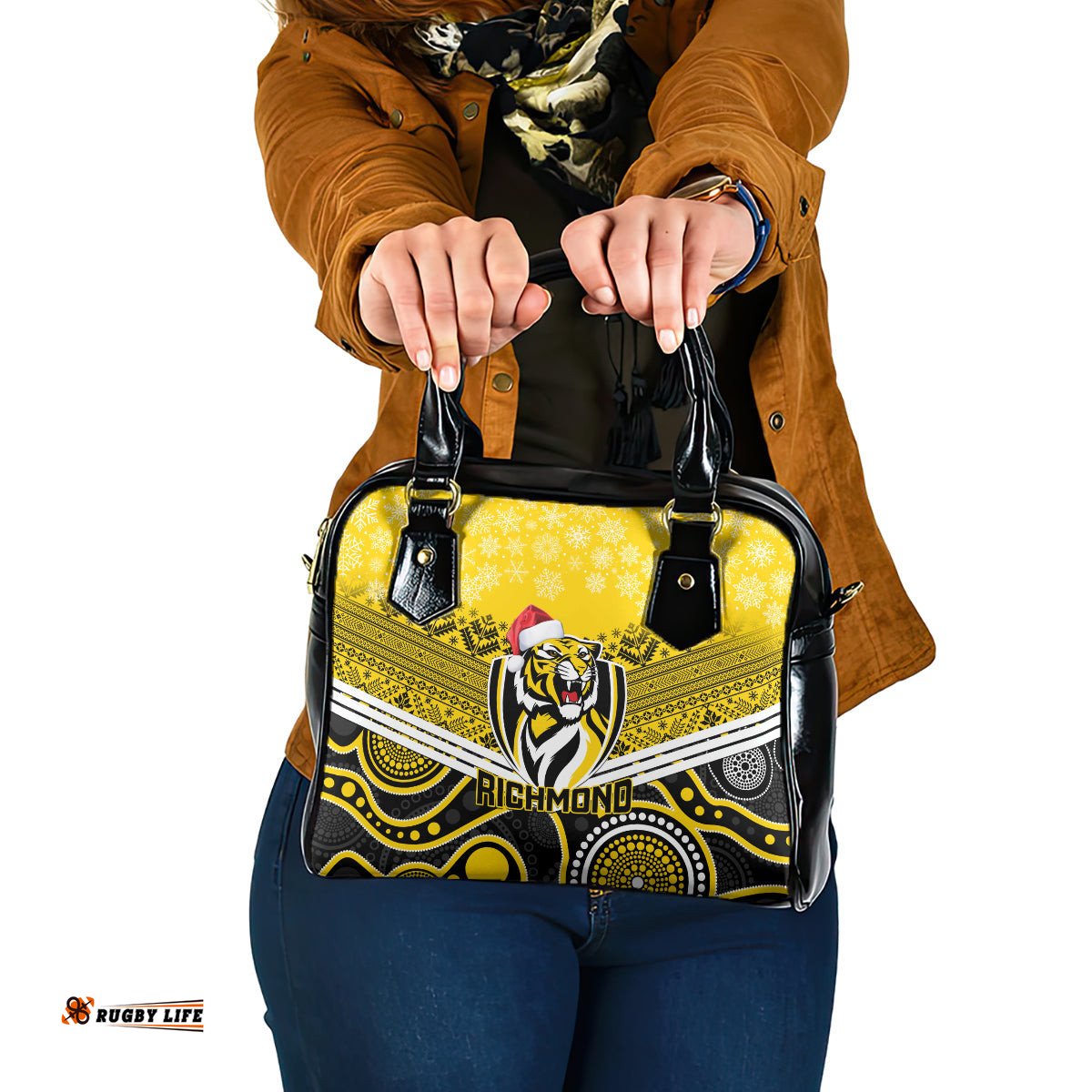 Custom Richmond Football Christmas Shoulder Handbag Merry Xmas 2023 Mix Aboriginal Art