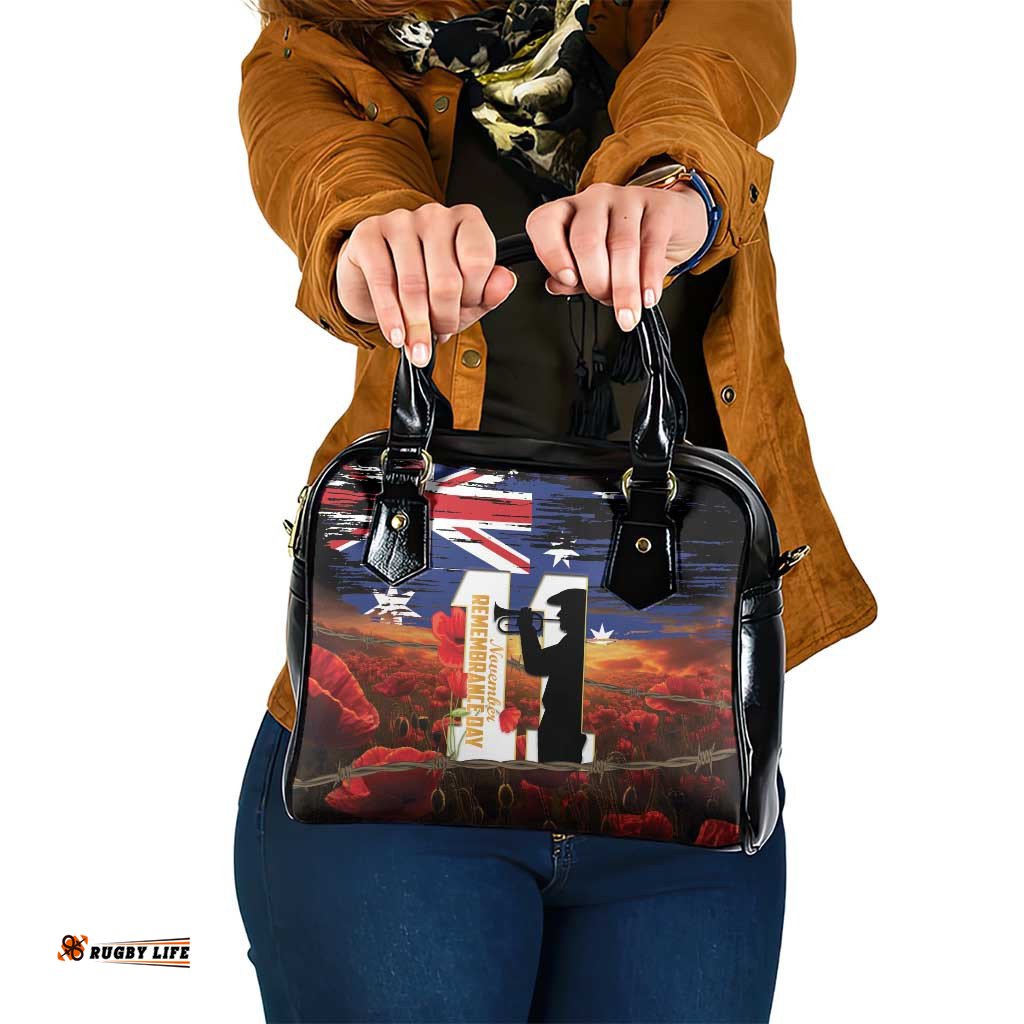 Australia Rememberance Day Shoulder Handbag 11 November Poppy Field With Last Post