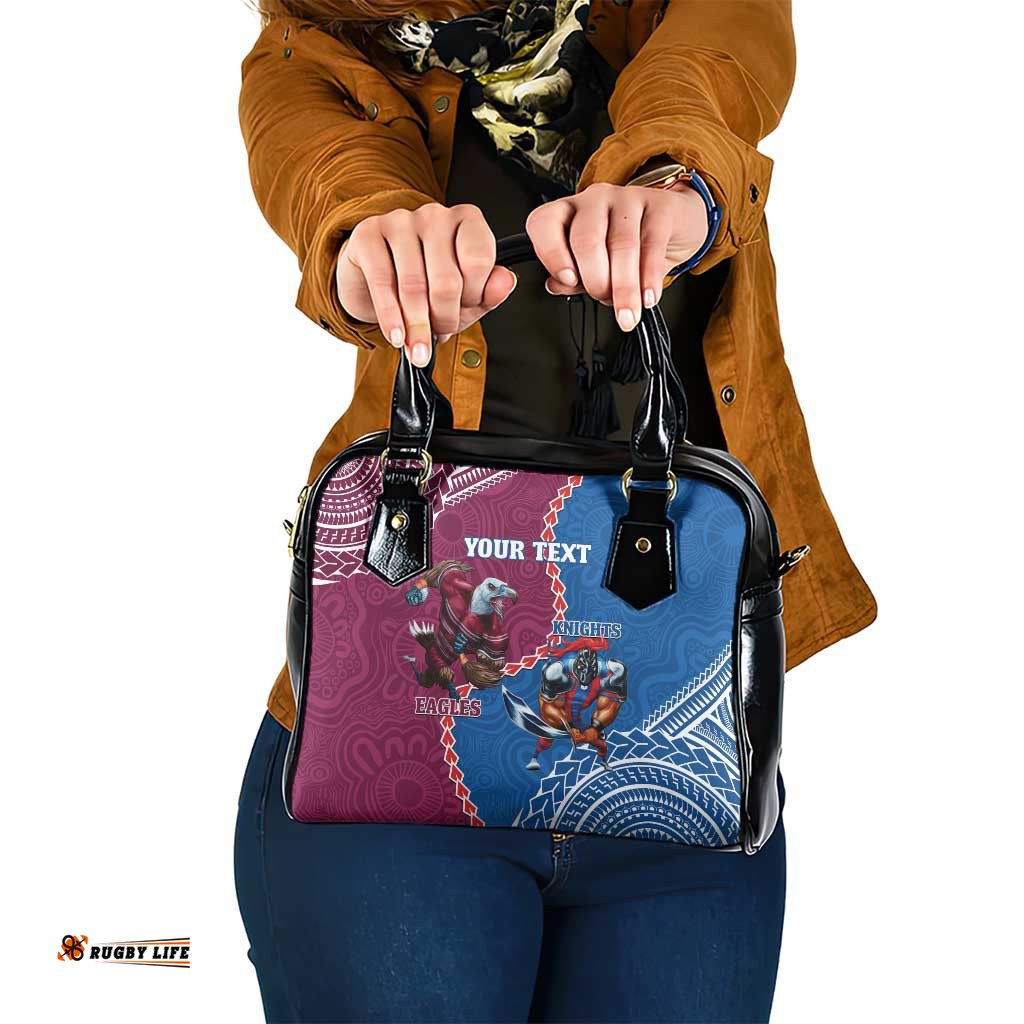 Personalised Eagles And Knights Rugby Shoulder Handbag Aboriginal Mix Polynesian Pattern