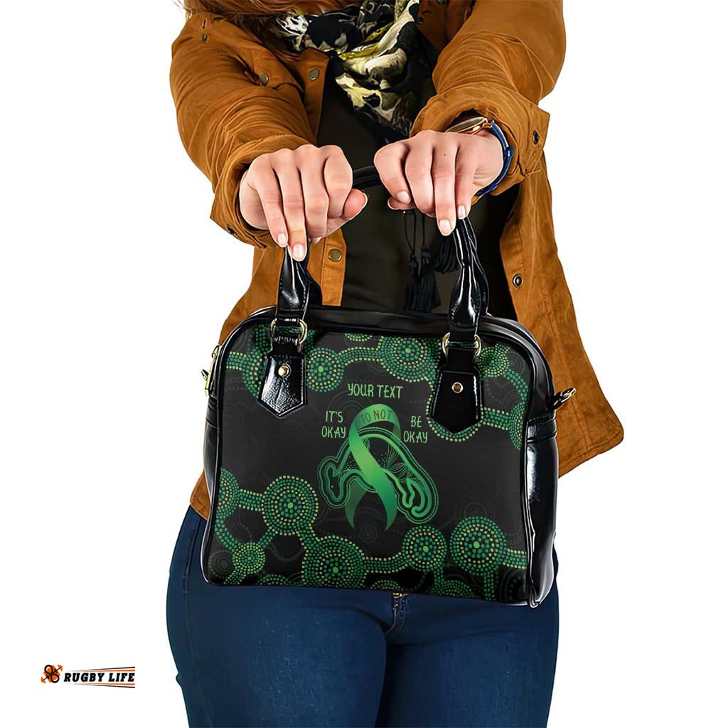 Green Kangaroo Ribbon Aboriginal Personalised Shoulder Handbag Depression Awareness