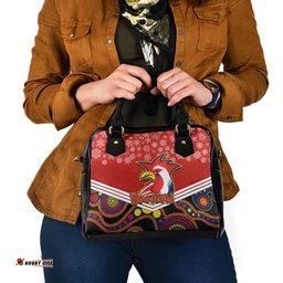 Custom Roosters Rugby Christmas Shoulder Handbag Merry Xmas 2023 Mix Aboriginal Art