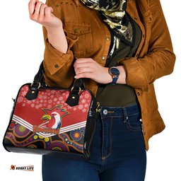 Custom Roosters Rugby Christmas Shoulder Handbag Merry Xmas 2023 Mix Aboriginal Art