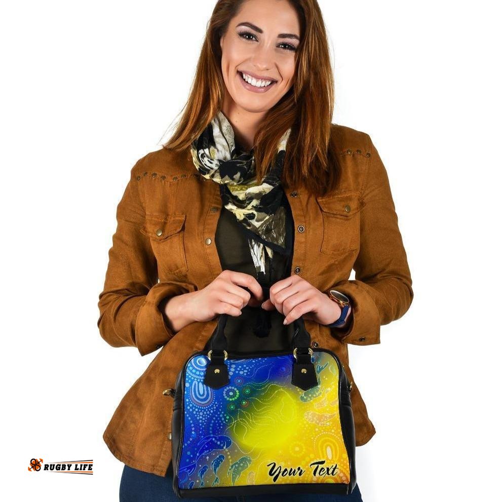 Custom Text Aboriginal Shoulder Handbag - Indigenous Fishing