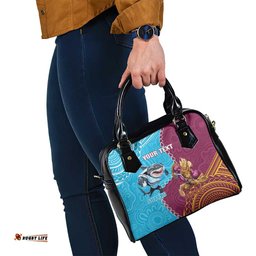 Personalised Sharks And Broncos Rugby Shoulder Handbag Aboriginal Mix Polynesian Pattern