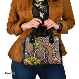Australia Cute Quokka Shoulder Handbag Indigenous Art With Golden Wattle