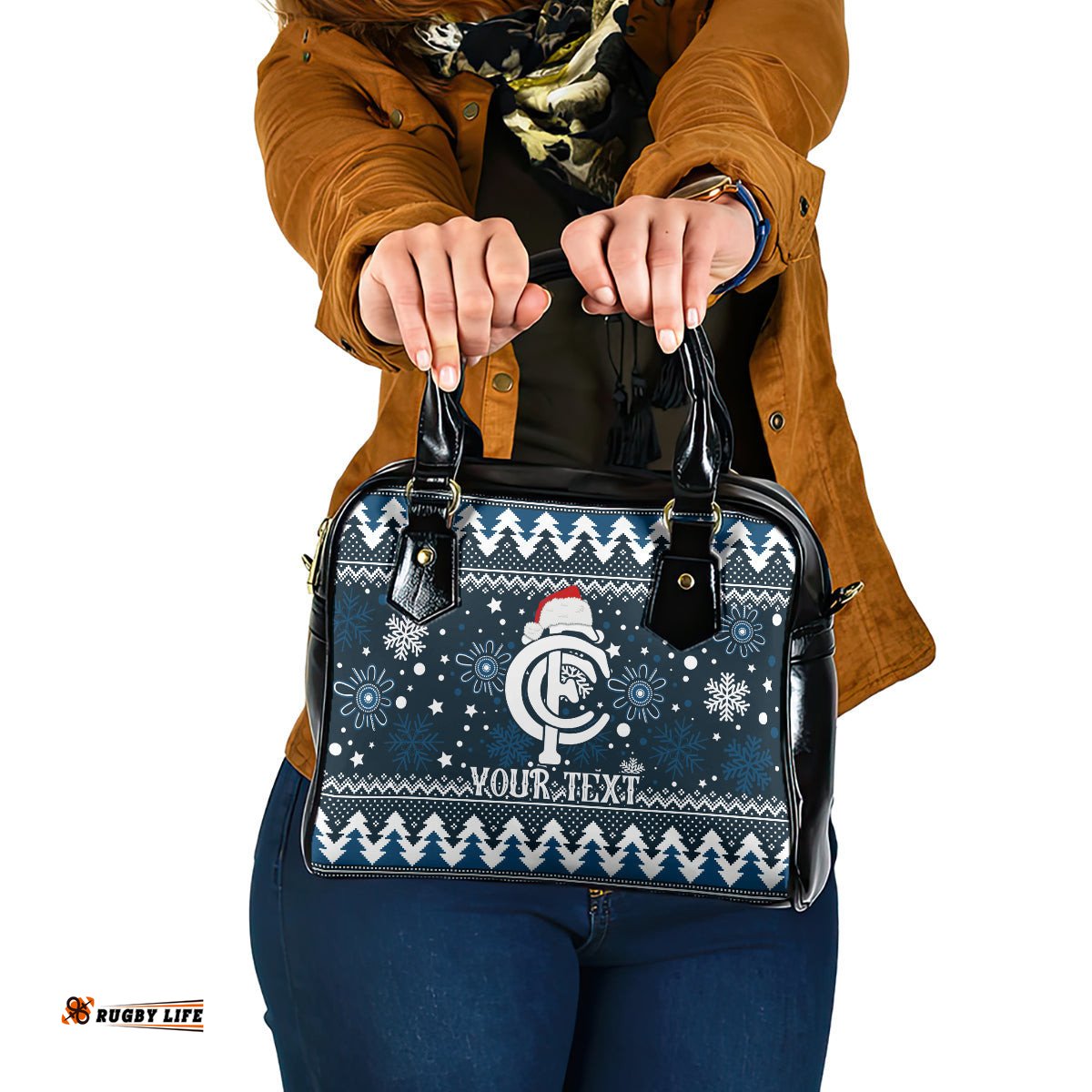 Custom Carlton Blues Football Shoulder Handbag Christmas Vibe 2023