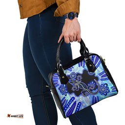 Australia Shoulder Handbag Aussie Opal Pattern With Lizard Aboriginal Art - Turquoise