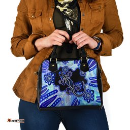 Australia Shoulder Handbag Aussie Opal Pattern With Lizard Aboriginal Art - Turquoise