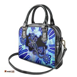 Australia Shoulder Handbag Aussie Opal Pattern With Lizard Aboriginal Art - Turquoise