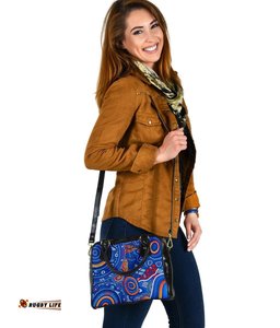 Aboriginal Shoulder Handbags - Indigenous Footprint Patterns Blue Color