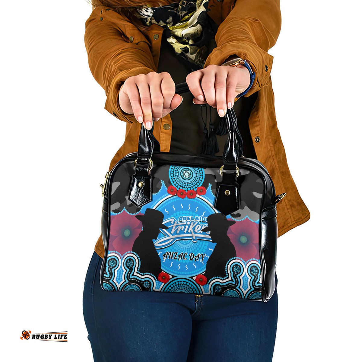 Adelaide Strikers ANZAC 2024 Shoulder Handbag Lest We Forget Poppy Mix Camouflage