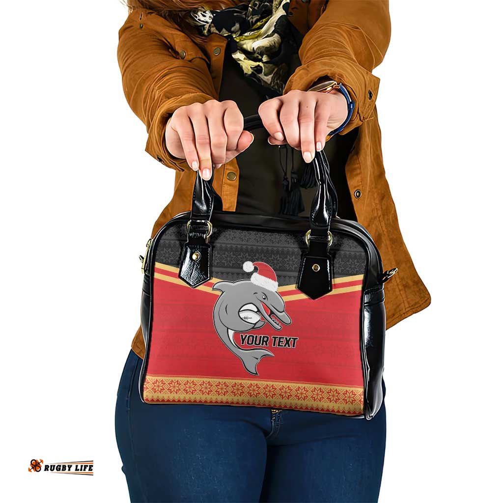 NRL Dolphins Mascot Christmas Personalised Shoulder Handbag Black Style