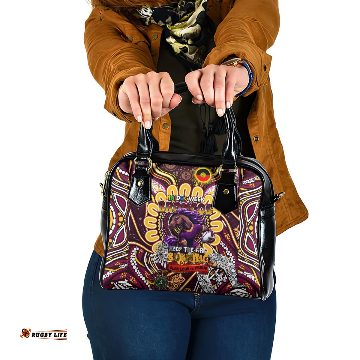 NAIDOC Week 2024 Broncos Shoulder Handbag Mascot Rugby DT02