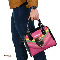 Personalised Panthers Rugby 2024 Shoulder Handbag Mascot With Trophy Go Champions Aboriginal Art - Pink