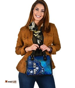 Custom Text Aboriginal Shoulder Handbag- Australia Indigenous Flag Circle Dot Painting Art Blue