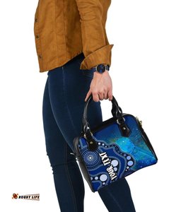 Custom Text Aboriginal Shoulder Handbag- Australia Indigenous Flag Circle Dot Painting Art Blue